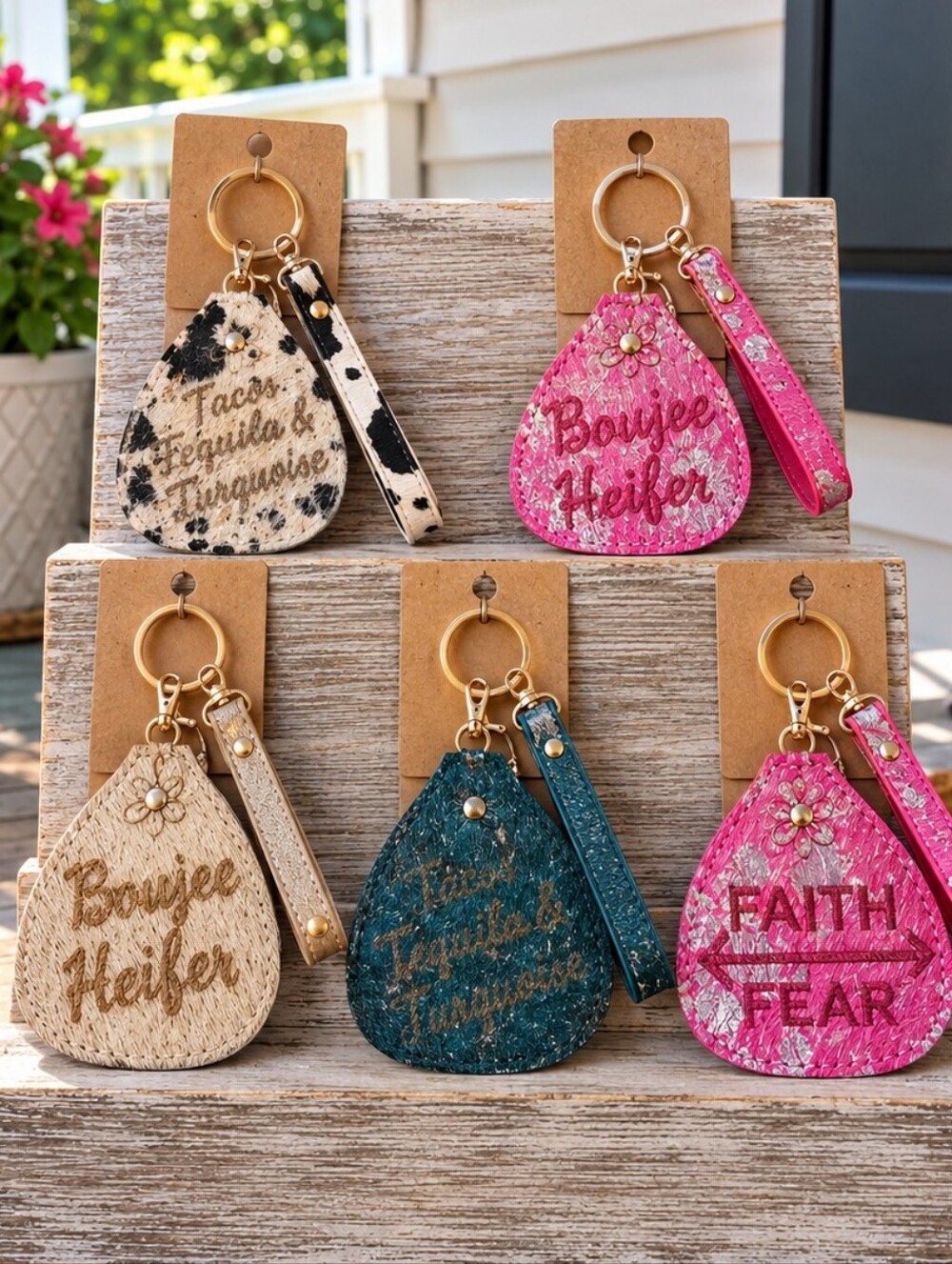 Bag Charm Key Chain Cow Leather Hide NWT